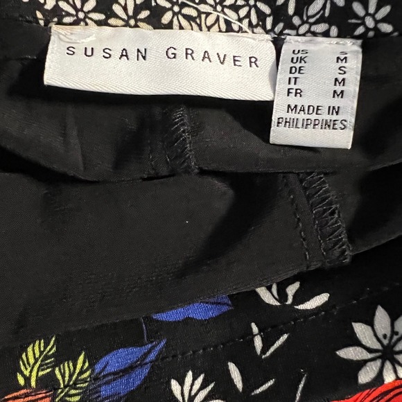 Susan Graver Black Floral Pull-On Skirt Size M Stretch Waist Vibrant Print - Picture 2 of 8